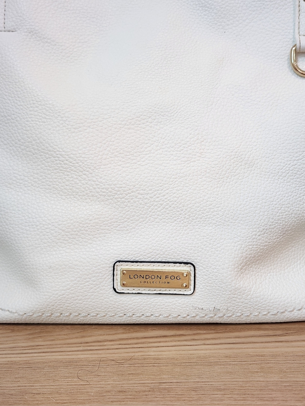 London Fog White Pebbled Leather Tote with Gold Accents - Picture 2 of 11